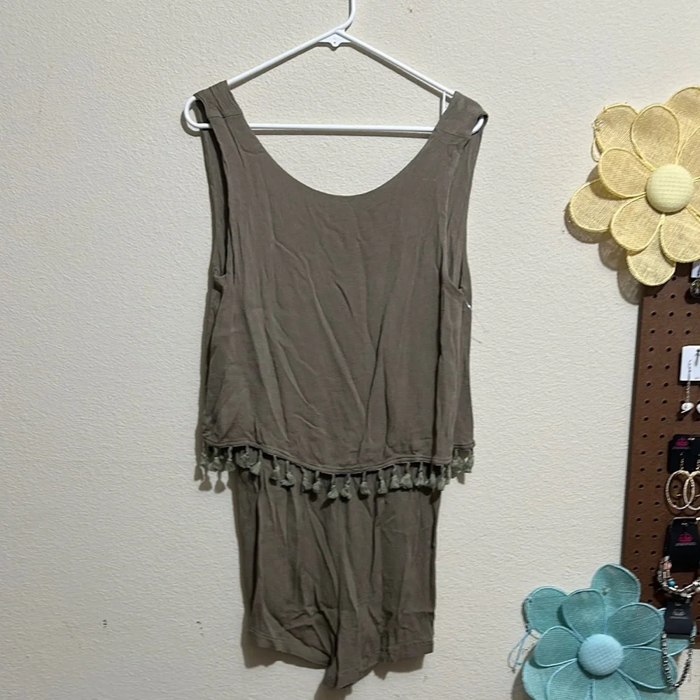 POL Olive Green Sleeveless Romper with‎ Tassels